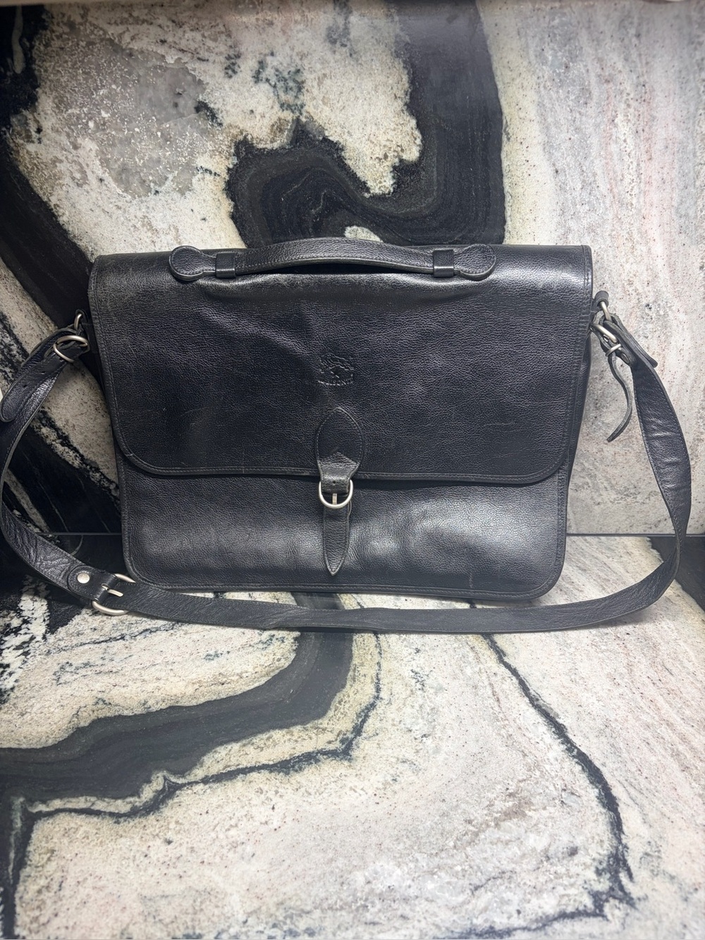 Il Bisonte Italian Leather Messenger Briefcase Black Made in Italy